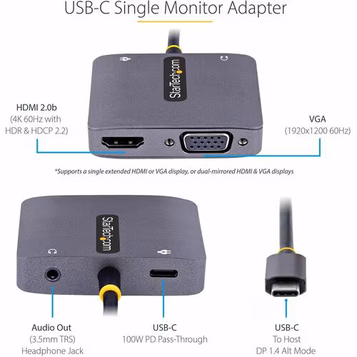 USB C VIDEO ADAPTER CONVERTER W/ HDMI VGA - MULTI DISPLAY DONGLE