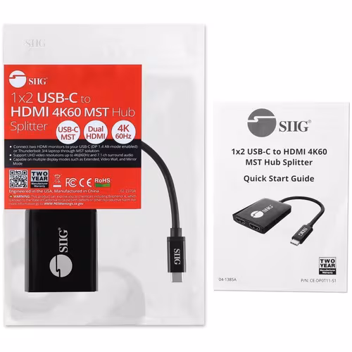 1X2 USB-C TO HDMI 4K60 MST HUB SPLITTER