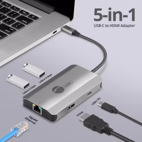 USB-C TO HDMI WITH LAN HUB  PD CHARGINGADAP HDMI 4K 30HZ TWO USB-A