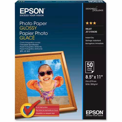 50 SHEET 8.5X11 LTR GLOSSY PHOTO PAPER FOR EPSON INKJETS