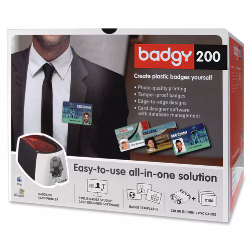 BADGY200 COLOR ID CARD PRINTER 1 CLR RIB 100 CARDS SW CABLES