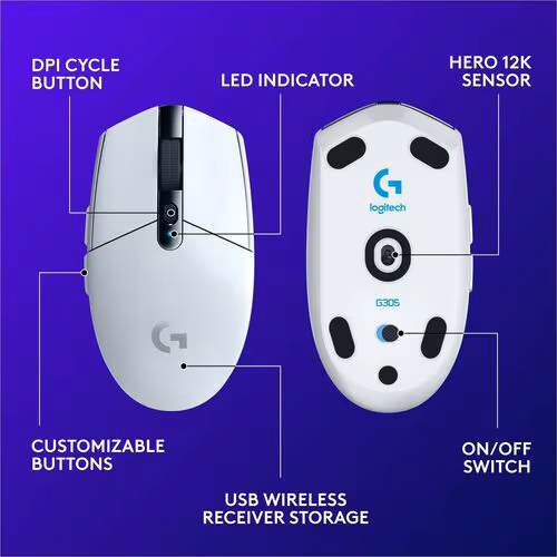 G305 WRLS GAMING MOUSE WHITE NEW LIGHTSPEED PERFORMACE WRLS