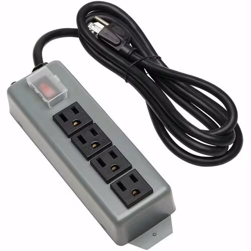 4 OUTLET INDUSTRIAL POWER STRIP WABER METAL SWITCH COVER 6FT CORD