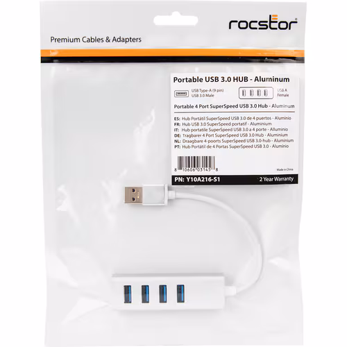 6IN PORTABLE 4 PORT USB 3.0 HUB-SLV