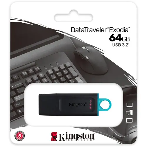 64GB USB3.2 GEN 1 DATATRAVELER EXODIA BLACK/TEAL