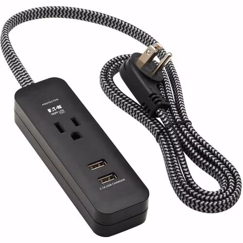 SURGE PROTECTOR POWER STRIP 1-OUTLET 2 USB PORTS 2.1A 4FT CORD