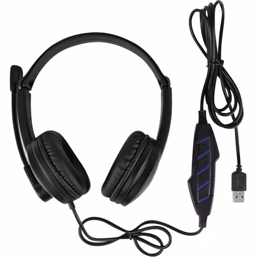 WIRED USB STEREO HEADSET W/BOOM MICROPHONE  LINE CONTROL