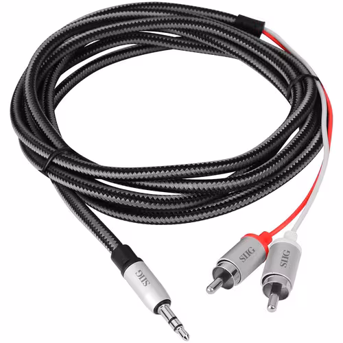 2M WOVEN FABRIC BRAIDED M/M 3.5MM TO RCA STEREO CABLE