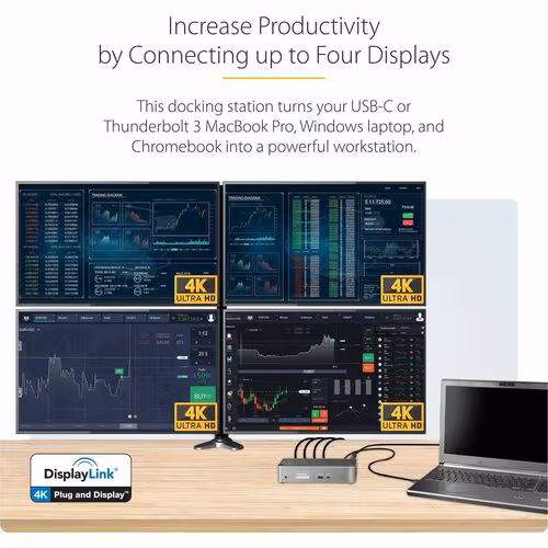 4 MONITOR USB C DOCK 100W POWER QUAD MONITOR DOCKING STATION