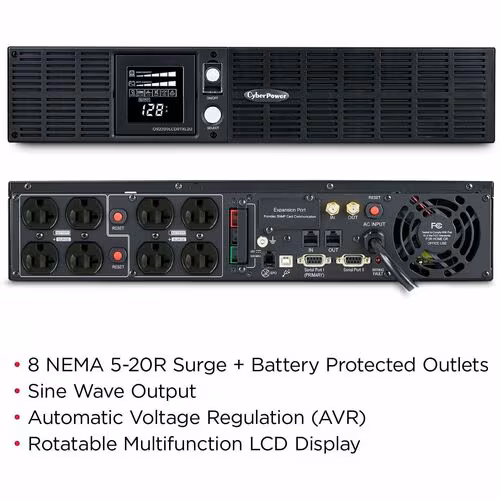 2000VA PFC UPS PURE SINEWAVE 2U 8OUT 20A LCD AVR RJ11/45/COAX 3YR