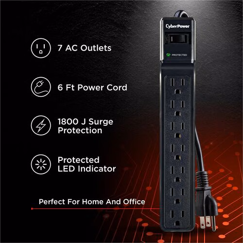 CSB706 7OUT SURGE PROTECTOR 125K 6FT CORD 1500J EMI/RFI CEG