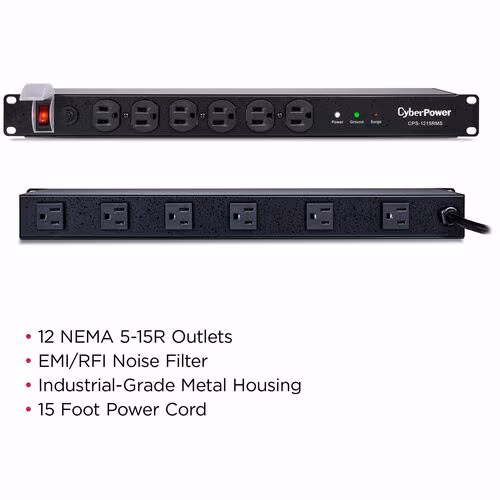 15A PDU RM 1U 1800J SURGE 12OUT 5-15R 120V 15 CORD 3YR-WTY