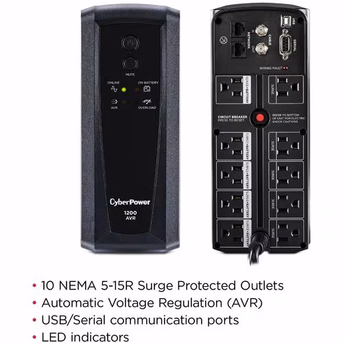 1200VA CP AVR UPS LINE-INT TWR 8OUT 5-15R USB/DB9 RJ11-45/COAX 3YR