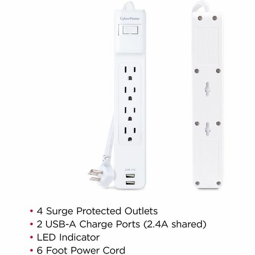 6 FT CORD 2 USB A 4-OUTLET SURGE SUPPRESSOR