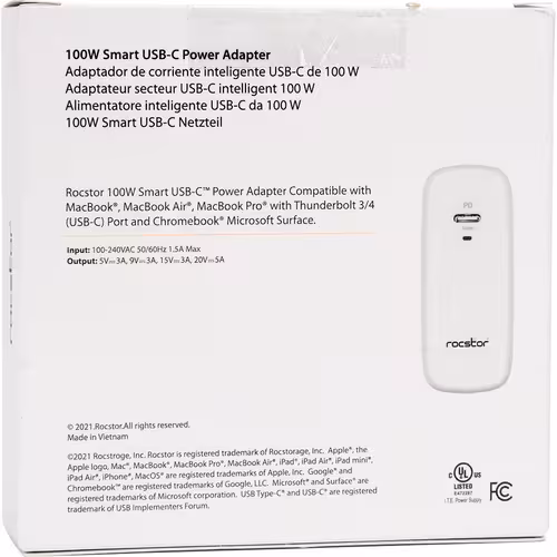 100W SMART USB-C POWER ADAPTER GAN TECHNOLOGY - UL  FCC/CE -WHITE