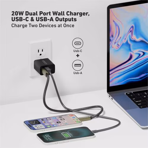 WALL CHARGER USB-C PD 20W USB-A 3.0 QUICK CHARGE