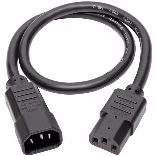 2FT POWER EXTENSION CORD 14AWG 15A C14 TO C13 COMPUTER CABLE
