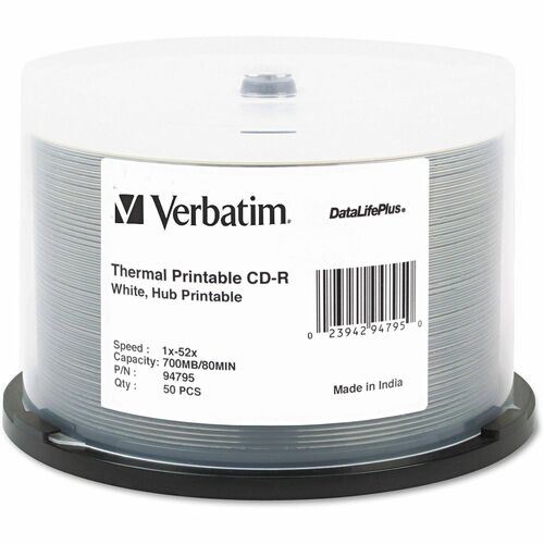 50PK CDR 52X 700MB 80MIN WHITE INKJET HUB PRINTABLE SPINDLE
