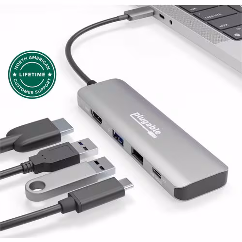 PLUGABLE USB-C 4-IN-1 HUB HDMI USB-C 4-IN-1 HUB 100W PASS-THROUGH