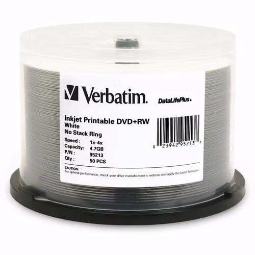 50PK DVD+RW 4X 4.7GB WHITE DATALIFEPLUS INKJET HUB PRINTABLE