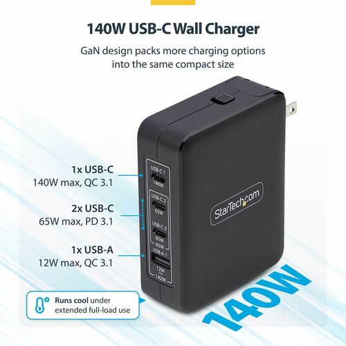 140W USB-C WALL CHARGER GAN POWER ADAPTER PD 3.1 USB-C/USB-A